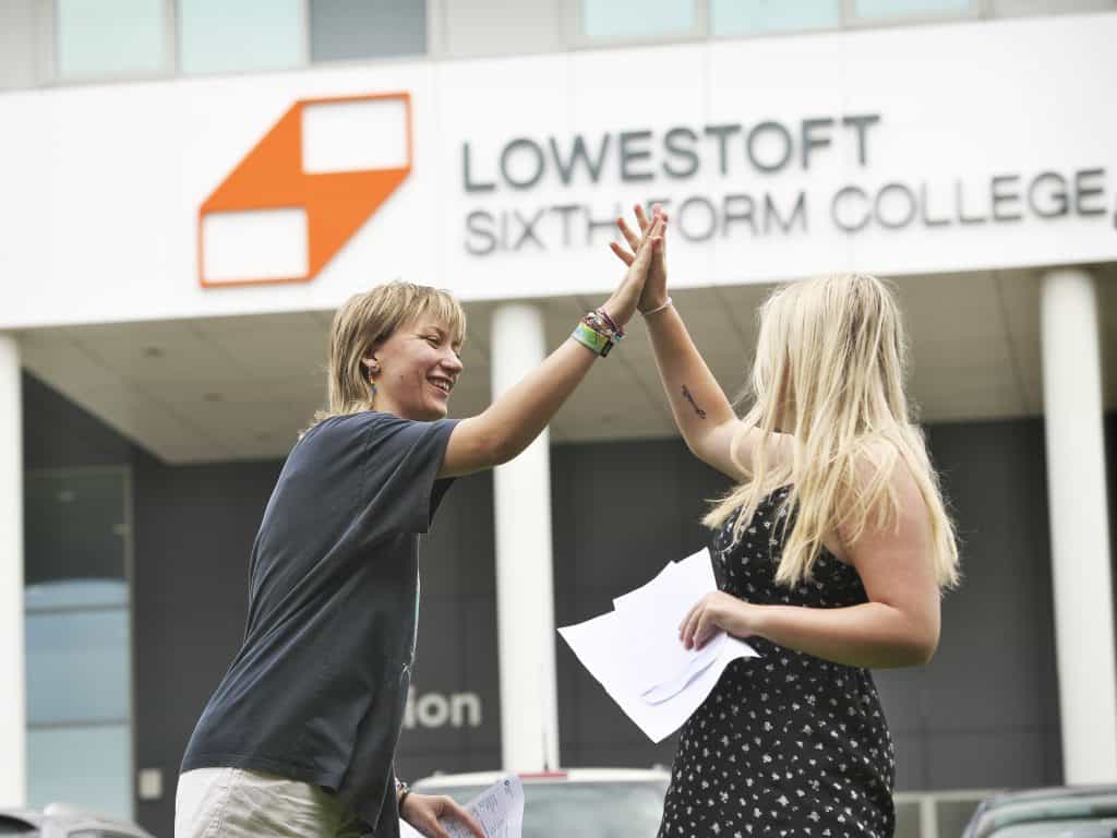 Students at Lowestoft Sixth Form College celebrating their A Level results.