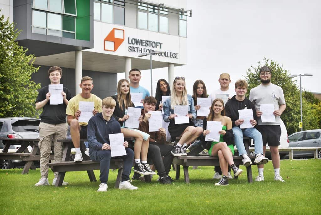Students at Lowestoft Sixth Form College celebrating their A Level results. 