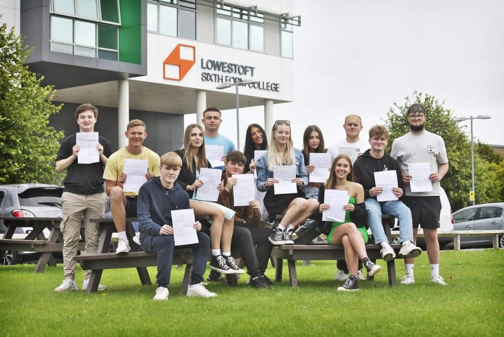 Students at Lowestoft Sixth Form College celebrating their A Level results.